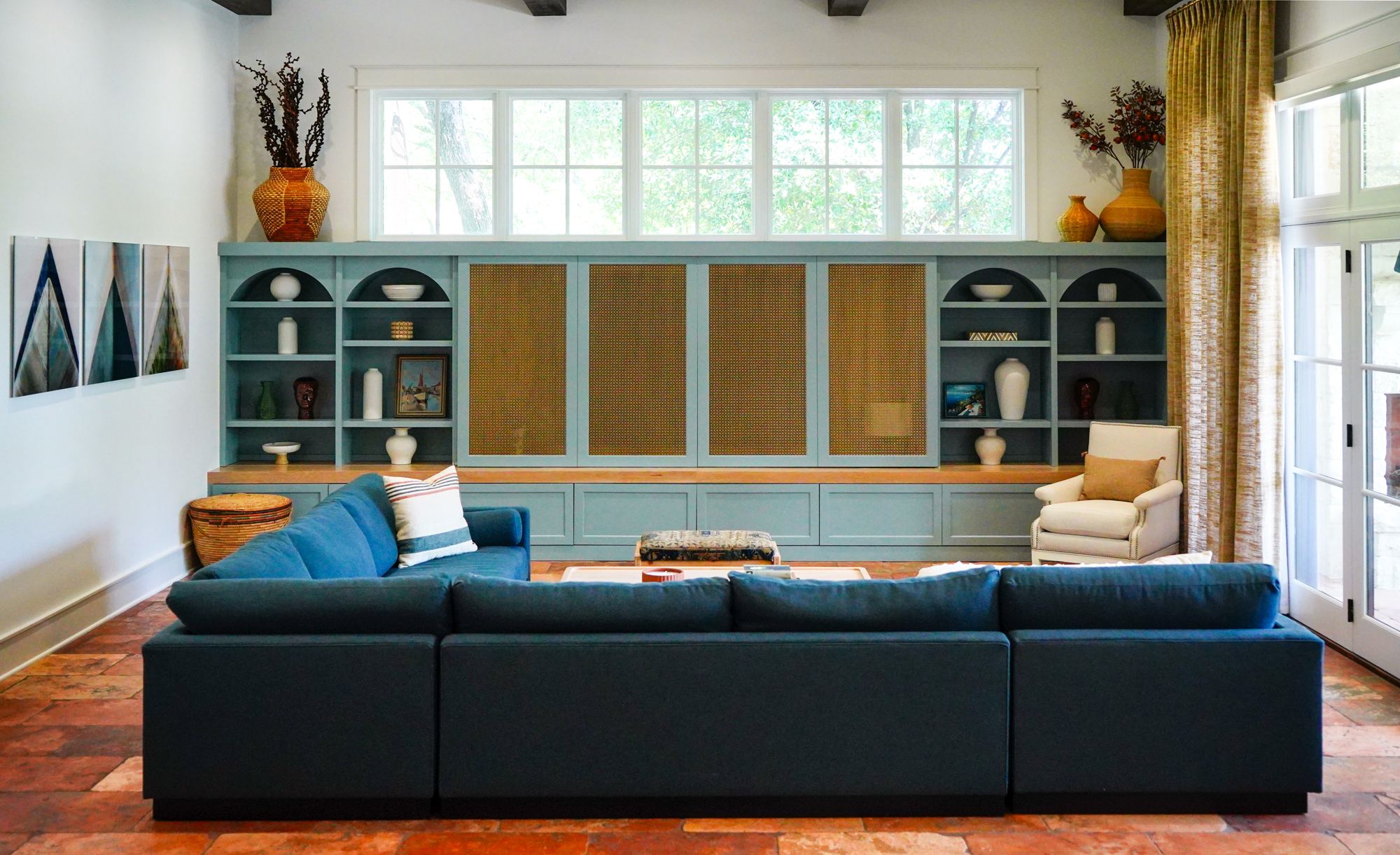 Living room with custom built-ins